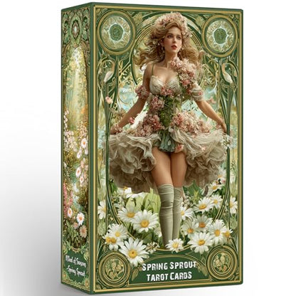 sishui Tarot Cards for Beginners with Guidebook, Spring Sprout Tarot Deck, 80 Oracle and Tarot Cards, 400 GSM Premium Cards with Gilded Learning Edges, Rider-Waite Based Spiritual Guidance - color: Green
