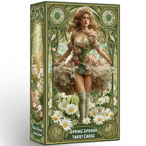 sishui Tarot Cards for Beginners with Guidebook, Spring Sprout Tarot Deck, 80 Oracle and Tarot Cards, 400 GSM Premium Cards with Gilded Learning Edges, Rider-Waite Based Spiritual Guidance - color: Green