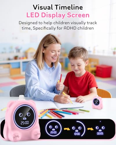 Visual Timer for Kids, 100 Min Digital Timer with Paused, Rechargeable Countdown/Up Timers, 3 Alarm, Silent, Vibrate & Sound Mod, Productivity Timers for ADHD, Classroom, Teacher, Exercise, Study - color: Pink