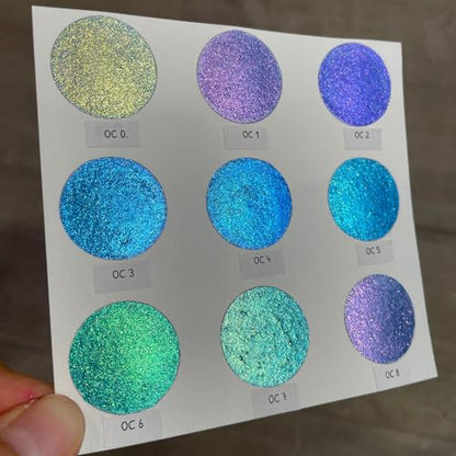 IUILE Handmade Watercolor Paints - Oceans 8 Dot Card (9 colors). Color Shift, Metallic, Shiny, Shimmer - color: Oceans8 Dot