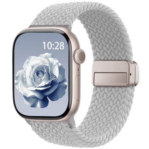 Braided Stretchy Magnetic Band Compatible with Apple Watch Bands Women Men - color: Gray, size: 44mm/45mm/46mm/49mm/(42mm-series 3 2 1)