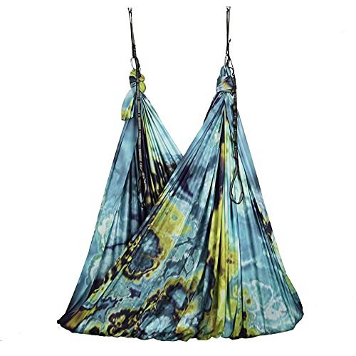 Aerial Yoga Hammock Aerial Pilates Silk Yoga Swing Set Inversion Equipment include daisy Chain, Pose Guide 5.5 yards - color: Emerald