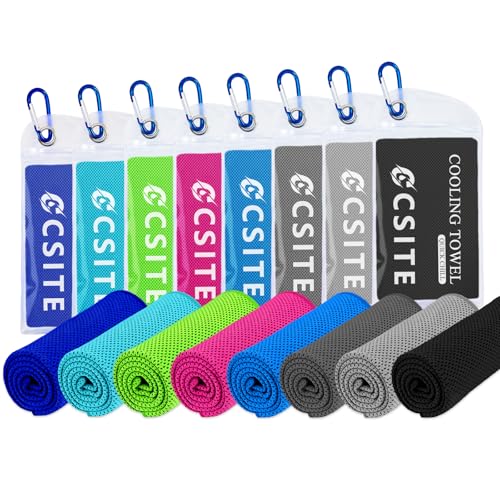 CSITE Cooling Towels for Neck and Face - 8 Pack 47x12 Inch Ice Cold Microfiber Towels, Soft & Breathable Cooling Towel for Hot Weather, Sports, Yoga, Workout, Running, Golf, Camping - color: Light Blue/Green/Lake Blue/Light Gray/Rose Red/Dark Blue/Dark Gr