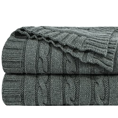 NTBAY Cotton Cable Knit Throw Blanket, 51 x 67, Grey and White - color: Grey and White, size: Throw(51"x67")