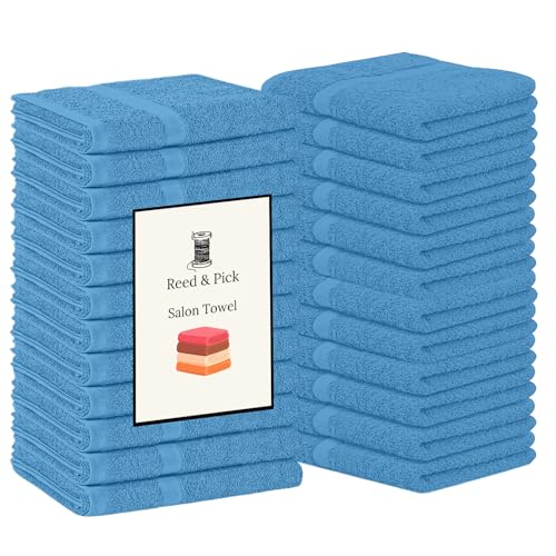 Reed&Pick Hand Towels (Pack of 24) Light Blue Economy Towels Salon Towels - 100% Cotton Spa Towel – 16 x 26 Inches Highly Absorbable, Facial Gym Hair Towel Face Towel Bulk - color: Blue, size: 16x27 Pack of 24