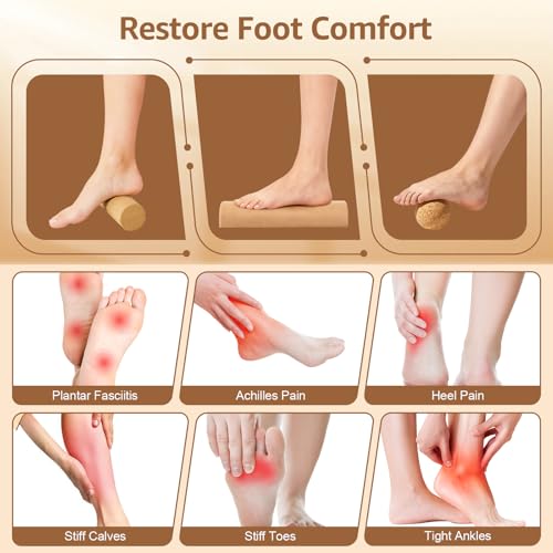 Natural Cork 5 in 1 Balance Board Kit, Foot & Ankle Strengthener with Massage Roller, Ball, Toe & Yoga Resistance Bands, Balance Trainer for Stability, Foot Strength, Pain Relief & Home Fitness