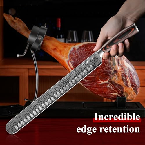 12 Inch Carving Knife,Brisket Knife for Roasts and Turkey | Ultra Sharp-High Carbon German Stainless Steel BBQ Slicing Knife with Gift Box - color: 12 inch Carving Knife