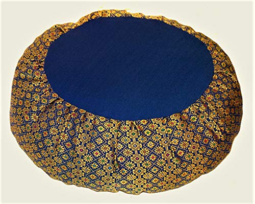Meditation Cushion Zafu Pillow Buckwheat - Silk Brocade Royal Blue - color: Royal Blue