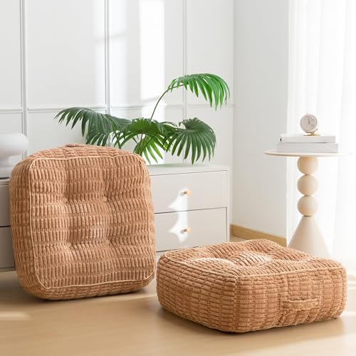 HIGOGOGO 8" Floor Pillow Cushion for Adults, Meditation Cushion Pillow, Blended Corduroy Cover, Large Square Floor Sitting for Tatami Living Room or Yoga, 2Pack, Coffee - color: Square Coffee, size: 8" Thick(Pack of 2)
