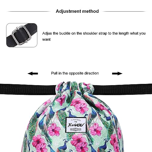 XEYOU Drawstring Backpack Bag Sport Gym Sackpack Beach Cinch Bag | Lightweight Swimming Bag, Water-Resistant Fabric, Travel Daypack for Women and Men - color: Peacock Pattern