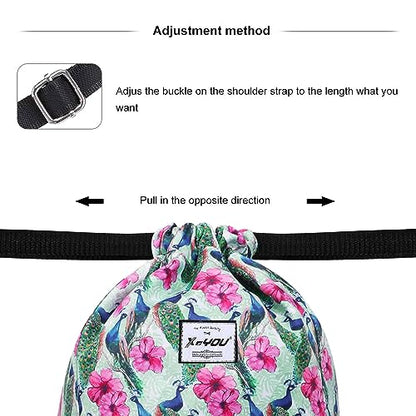XEYOU Drawstring Backpack Bag Sport Gym Sackpack Beach Cinch Bag | Lightweight Swimming Bag, Water-Resistant Fabric, Travel Daypack for Women and Men - color: Peacock Pattern