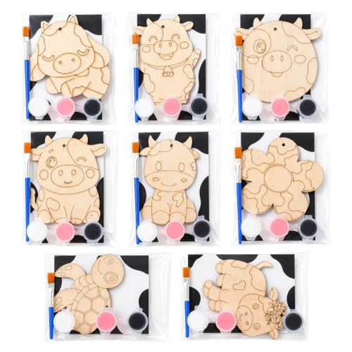 Saypacck 24 Pcs Party Favors Wooden Painting Craft Kits Birthday Party Supplies with Organza Bag for Goodie Bags Fillers Adult Thank You Gifts(Cow) - style: Cow