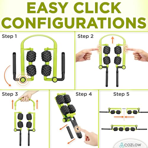 COZLOW 3 in 1 Lymphatic Drainage Massage Tool - Back Massager - Cellulite Roller - Arm + Leg Muscle Trigger Point Myofascial Release - color: Green/Black