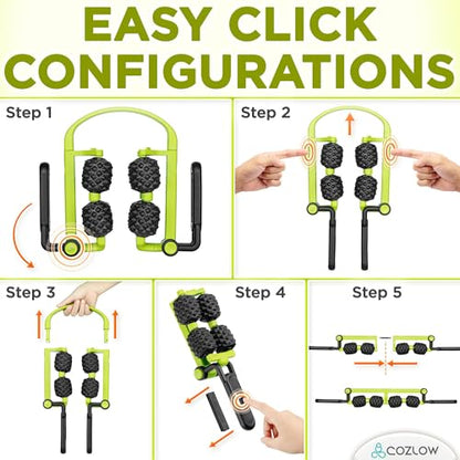 COZLOW 3 in 1 Lymphatic Drainage Massage Tool - Back Massager - Cellulite Roller - Arm + Leg Muscle Trigger Point Myofascial Release - color: Green/Black