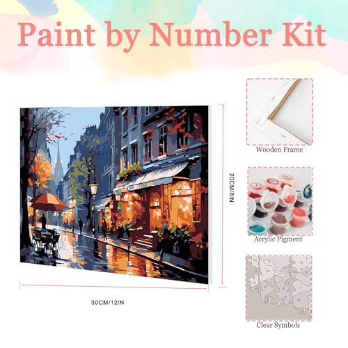 Auremi Street Paint by Number Kits with Framed, DIY Landscape Paint by Number Canvas for Adults, Easy Acrylic in Canvas with Brushes for Decor 20x30cm - color: Paint by number 004