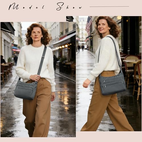 VOLGANIK ROCK RFID Purses for Women Fabric Nylon Multi Pocket Crossbody Bag Ladies Travel Handbag - color: Gray, size: Standard