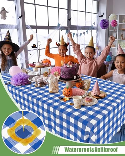 Smiry 8 Packs Gingham Disposable Table Cloth, 54 x 108 Inch Waterproof Plastic Tablecloth, Rectangle Blue and White Checkered Table Covers for Picnic, Birthday, Party - color: Blue and White, size: 54"x108" (Pack of 8)
