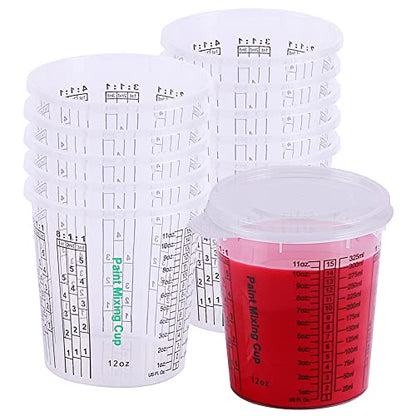 CANOPUS 12-oz Paint Mixing Cups, Pack of 12 Cups with 3 Lids, Reusable and Solvent-Resistant Clear Plastic Containers for Paint, Epoxy, Resin, Oil, and Thinner - size: 12 oz