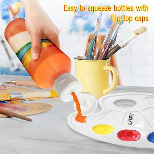 EXTRIC Washable Paint for Kids 6 PK x 8oz Bottles, Paint Cups & Brushes | Non-Toxic 6 Colors Washable Paints, 8 oz Squeeze Bottles, 6 Paint Cups & 6 Brushes Mess-Free Painting for Toddlers and Kids