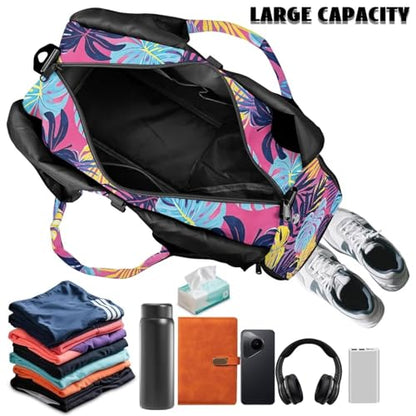 Yoga Gym Bag with Removable Adjustable Shoulder Strap, Shoe Compartment & Top Yoga Mat Holder 17.72x8.66x9.84in - color: Hawaiian Palm Leaf Print