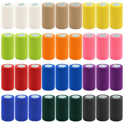 OK TAPE Self Adhesive Bandage Wrap 4 Inch x 5 Yds 36 Rolls - Assorted | Elastic Cohesive Bandage Wrap Supports Wrists & Ankles Without Clips Ideal for Sports First Aid Vet care - color: Mixed, size: 4inx5yds