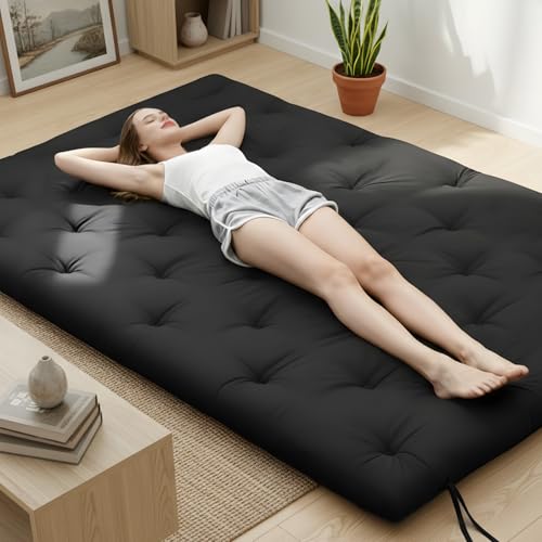 Syrinx Water Resistant Japanese Floor Mattress Futon, Full Size 75"x54" | 2.5 Inch Thick Foldable Tatami Mat Sleeping Pad for Dormitory Guest Room Camping - color: Black, size: Full(75"L x 54"W x 2.5"Th)