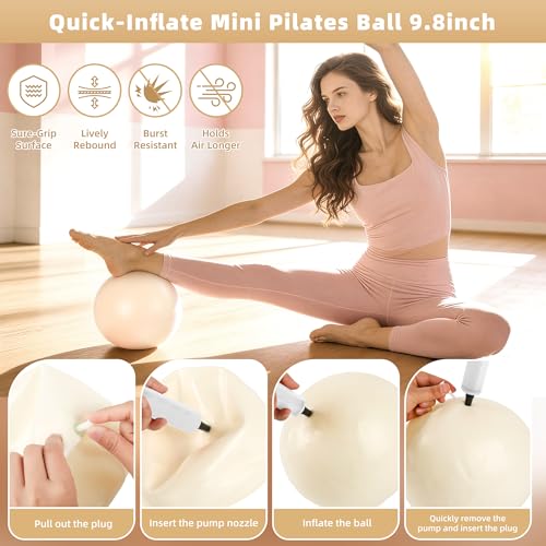 Tuhangcc Pilates Kit Women's Home Pilates Kit Ivory White Series Yoga Ball 15-inch Pilates Ring Instruction Manual Figure-8 Resistance Band and Other Accessories for Beginners for Home Workouts
