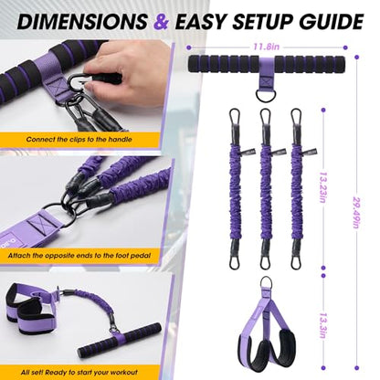 Upgraded Pedal Resistance Band with Handle, 3-Tube Adjustable for Workout - color: Purple