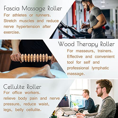 Wooden Massage Roller for Body Shaping, Wood Therapy Roller with 9 Rotating Rollers, Anti-Cellulite Body Sculpting Massage Tool for Muscle Relaxation
