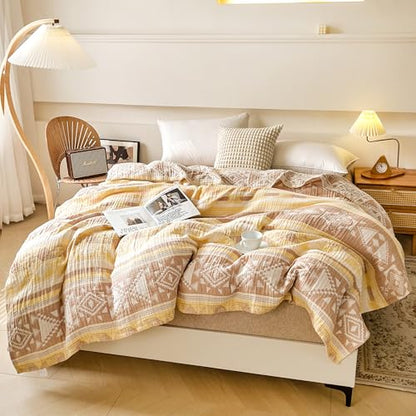 MEJU Muslin All Season Blanket for Bed Sofa Couch, 100% Combed Cotton 3 Layer Soft Warm Quick Dry Throw Blanket Bed Coverlet Sheet (Boho Yellow, Twin 60 in x 80 in) - color: Boho Yellow, size: Twin 60 in x 80 in