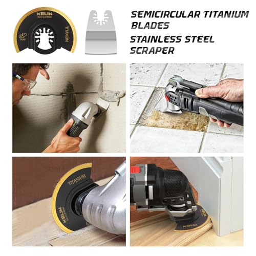 18PCS Titanium Oscillating Tool Blades, Universal Multitool Blades | Multi Tool Blades Stainless Steel Scraper,Semicircle for Light Metal Sheet Pipe and Wood (NOT for Star Lock Interface) - size: 18 PCS (with Scraper & Semicircle Kit)