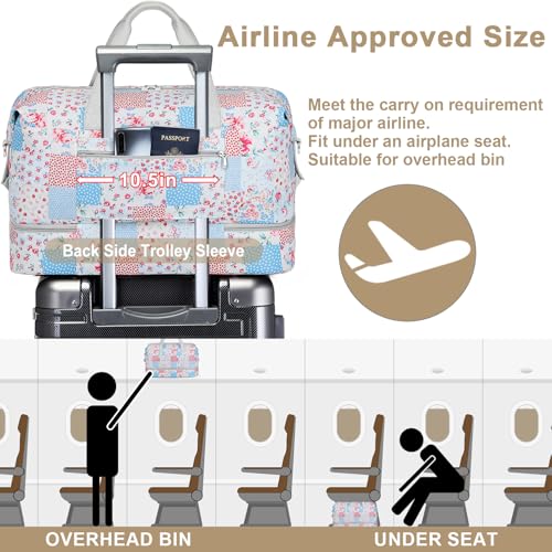 IBFUN Weekender Bags for Women, 21" Travel Duffle Bag with Shoe Compartment - color: E3-Blue