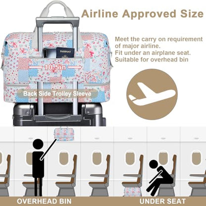 IBFUN Weekender Bags for Women, 21" Travel Duffle Bag with Shoe Compartment - color: E3-Blue