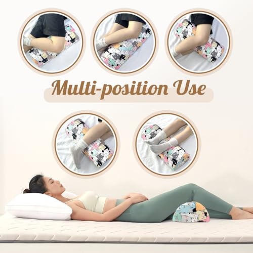 Knee Pillow for Back Sleeping – Half Moon Bolster Pillow for Under Knee While Sleeping Support, Leg & Back Pain Relief (21.5x9x5 Inches) - color: Pink