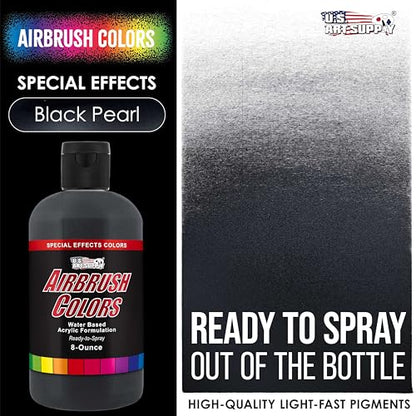U.S. Art Supply Pearlized Black Pearl Acrylic Special Effects Airbrush Paint - 8oz Ready to Spray Air Brush Paint for Nails, Models, Fabric - Water-Based Air Brush Painting - color: Black Pearl, size: 8 Fl Oz (Pack of 1)