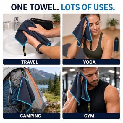 Elite Trail Magic Backpacking Ultralight Quick Dry Microfiber Soft Fast Drying Hand and Face Towel Wash Cloth Camping Yoga Hiking Active Lifestyle Small - color: Navy