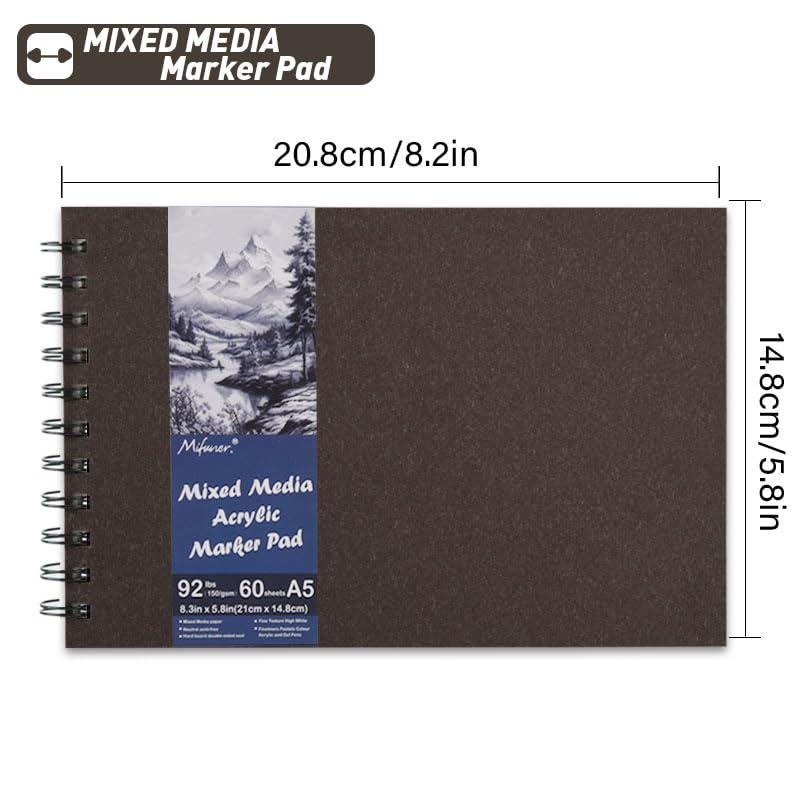5.8" x 8.3" Mixed Media Sketch Book,Spiral Bound Hardcover Sketchbook,60 Sheets 92lb/150gsm Neutral White Acid Free Paper,Art Journal Sketchbook for Drawing Writing Sketching Illustration,Dark Coffee - color: Bright White-Dark Coffee