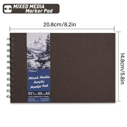 5.8" x 8.3" Mixed Media Sketch Book,Spiral Bound Hardcover Sketchbook,60 Sheets 92lb/150gsm Neutral White Acid Free Paper,Art Journal Sketchbook for Drawing Writing Sketching Illustration,Dark Coffee - color: Bright White-Dark Coffee