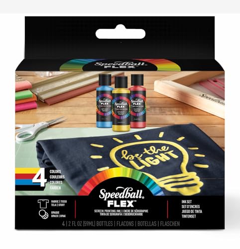 Speedball Flex Fabric Screen Printing Ink Sample Set, 4-Colors, 2-Ounce for T-Shirt and Silkscreen Printmaking