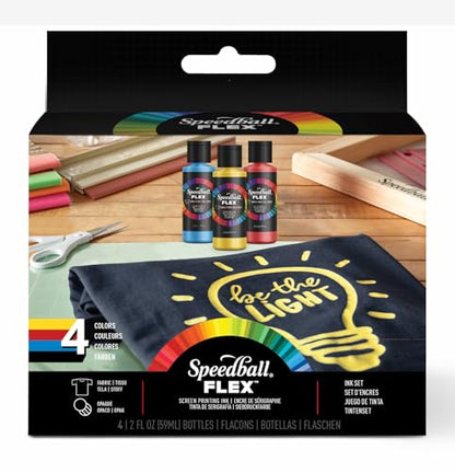Speedball Flex Fabric Screen Printing Ink Sample Set, 4-Colors, 2-Ounce for T-Shirt and Silkscreen Printmaking