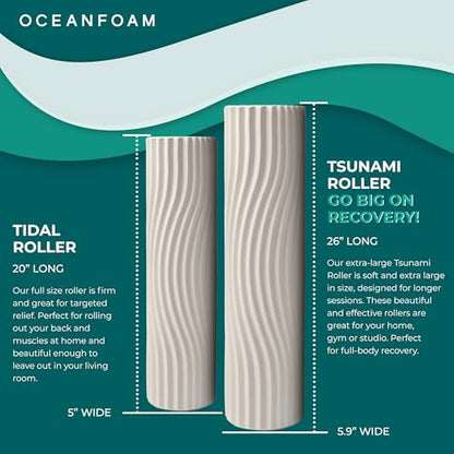 Oceanfoam Tsunami Roller (Natural) - Extra-Large, 26" x 5.9" - Soft, Textured Foam Roller for Physical Therapy, Back Pain, Exercise & Stretching - Wave Textured - Yoga, Athletics, & Wellness - color: Natural