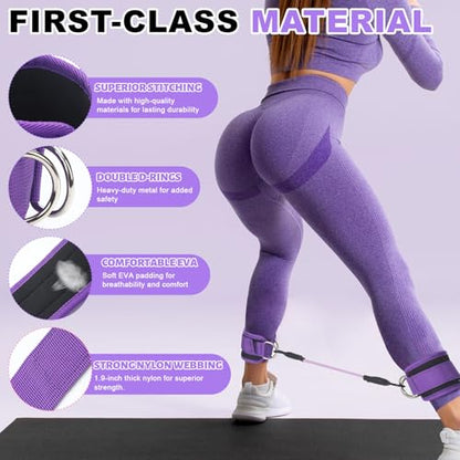 RoundFunny Pilates Ring Circle Set 18 Pcs Exercise Equipment Accessories for Women Workouts Pilates Ball Stretching Strap Magic Circle Yoga Ring Gym Back Bag Resistance Band Anti Slip Socks - color: Purple