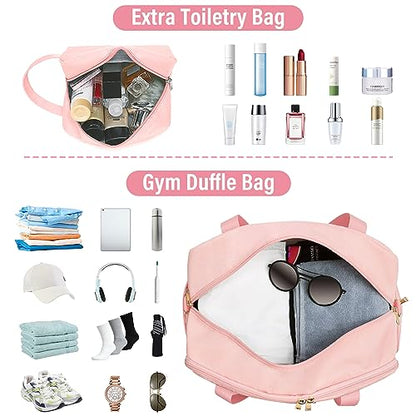 Sports Gym Bag for Women, Travel Duffle Bag with Shoe Compartment & Wet Pocket, Fitness Yoga Bag - color: Pink