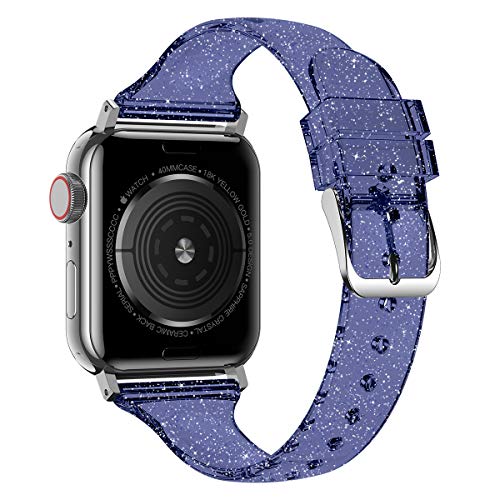 baozai Compatible with Apple Watch Band for Women, Slim Shiny Clear Glitter Soft Wristband for Apple iWatch Series 1-11, SE, 42mm 41mm 40mm 38mm, Glistening Blue - color: Glistening Blue, size: 42mm(Series 11/10)/41mm/40mm/38mm