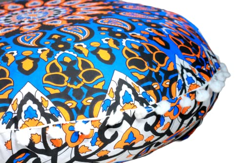 CRAFT KALA 22" Mandala Meditation Floor Pillows Cover Pouf Cover Round Seating Bohemian Mandala Cotton Floor Cushion Cover Outdoor Fireplace Seating Living Room Yoga Room Home Décor Blue Yellow Flower - color: Blue Yellow Flower