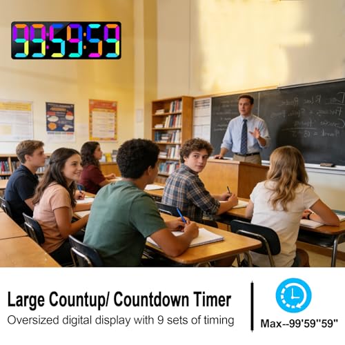 TXL 17.2" Bluetooth Digital Wall Clock with Seconds, Large Countdown Timer for Classroom Home Gym Kitchen Office, Alarm Clock with Remote Control, 4 Dimmable Brightness, Auto DST (RGB) - color: Rgb