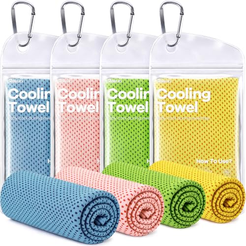 ROXUN Cooling Towels, 4 Pack (40''x12'') Chilly Ice Rags for Neck and Face - color: Grayish Blue+light Pink+green+yellow