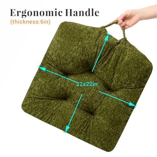 Floor Pillow, Large Meditation Sitting Cushion with Handle | for Tatami, Living Room, Yoga Use for Adults and Kids (1, Square, Green, 22" x 22" x 6") - color: Square, Green