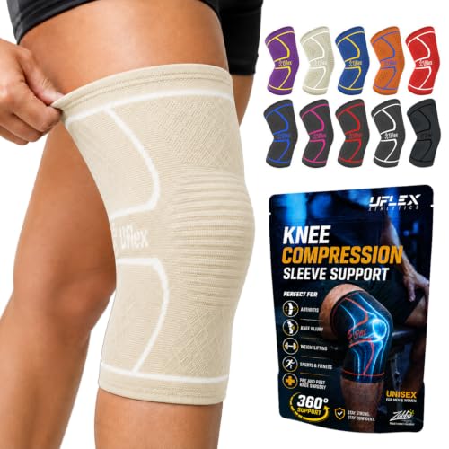 UFlex Athletics Knee Brace for Men and Women Knee Compression Sleeve Knee Support Wraps for Arthritis Joint Pain Relief, Workout, Swelling, Sports, Circulation, Running, & ACL Recovery - color: Beige, size: Medium