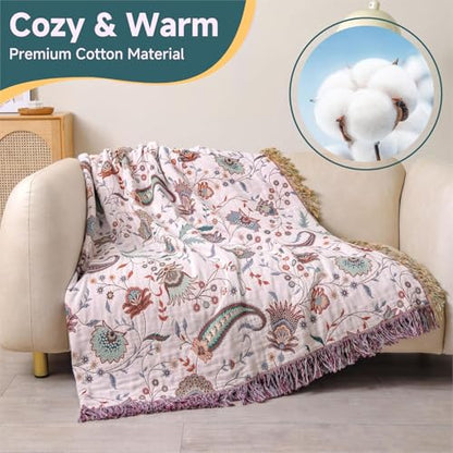 Floral Twin Fall Throw Blanket, White, 60"x80" - color: Cashews, size: 60''x80''